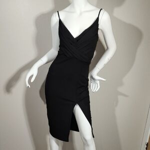 Chic Black Midi Dress with Spaghetti Straps